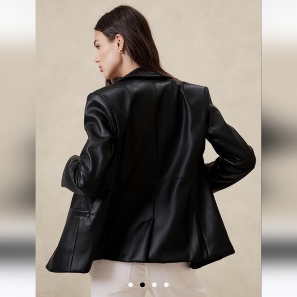 Banana Republic Vegan Leather Blazer jacket black size 6 classic elegant career - Picture 3 of 15